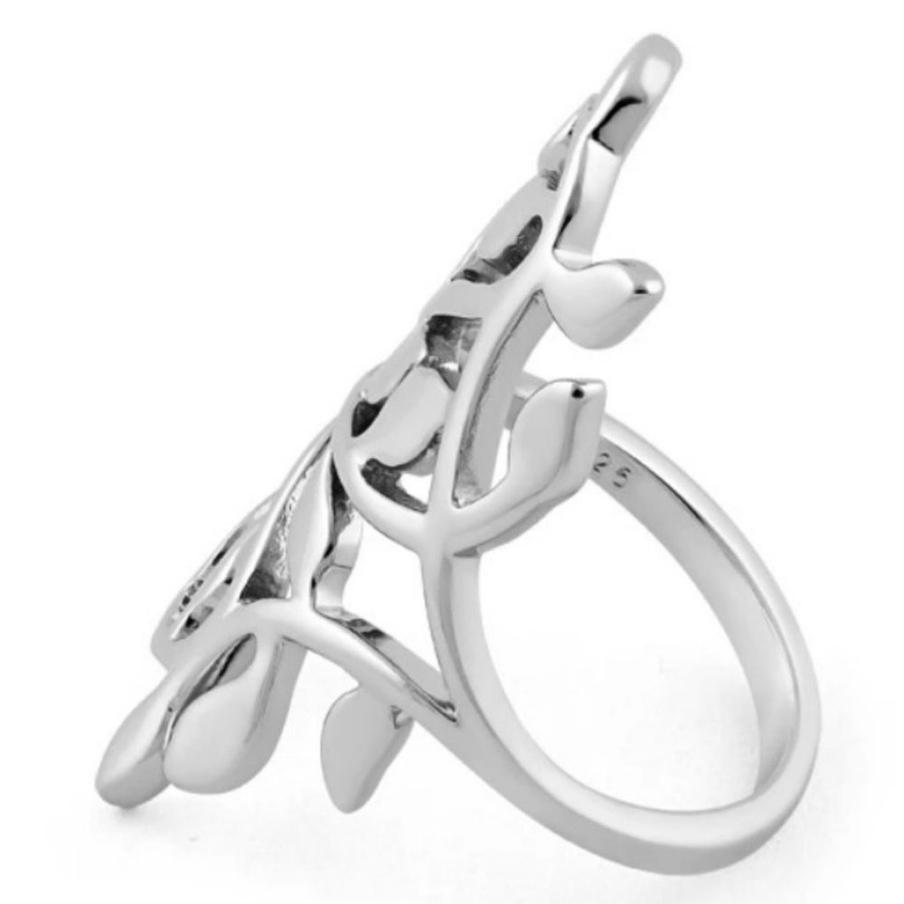 925 STERLING SILVER Extravagant Leaves Statement Ring - Picture 15 of 16